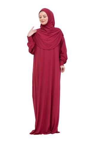 Modish Group Tek Parça Namaz Elbisesi Seti, Viskon Yumuşak Tesettür Abaya, Rahat Hazır Şal Başörtüsü Takım Kırmızı