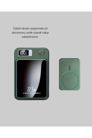 Magsafe Powerbank Kablosuz Şarjlı Ve 22.5w Hızlı Şarj Destekli Siyah