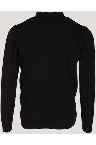 Erkek Polo Yaka Triko Siyah Slim Fit Yarım Fermuarlı Balık Sırt Desenli Pamuklu Kazak Ncs Jeans 3006-siyah Siyah