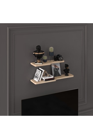 Doğal Modern Organizer Düzenleyici 2'li Kıvrımlı Dekoratif Kitaplık Banyo Mutfak Duvar Rafı Meşe