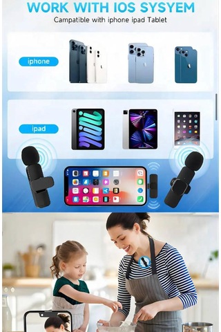 K9 Kablosuz Yaka Mikrofonu Lightning 2'li Mini Mikrofon