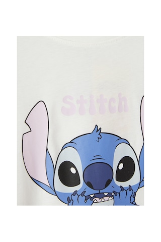 Lcw Young Ekru Beli Lastikli Stitch Baskılı Kadın Şort Pijama Altı