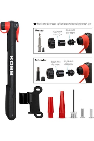 Kobb Kb21 87 Psı Bisiklet Lastik Şişirme Taşınabilir Mini El Pompası + Bisiklet Montaj Aparatı