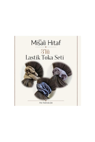3'lü Lastik Toka Seti Kadın Saç Tokası Saç Lastiği Kahverengi - Lila - Gri