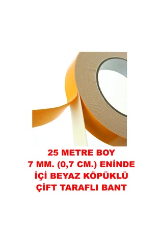 Çift Taraflı İçi Köpüklü Sarı Bant 25 M. Uzunlukta 7 Mm-0,7 Cm Ebatında 1 Adet