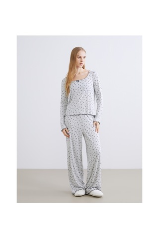 Lcw Young Gri U Yaka Çiçekli Kadın Pijama Takım