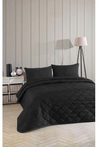 Formeya Siyah Çift Kişilik Pike Çok Amaçlı Yatak Örtüsü Siyah
