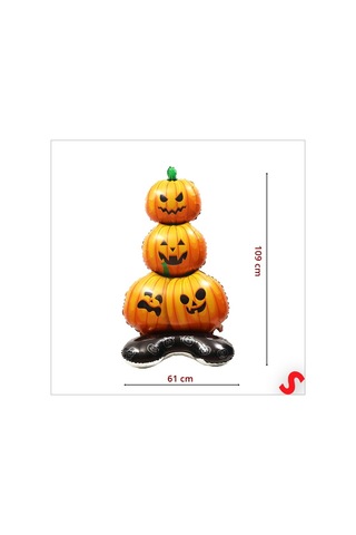 Halloween Ayaklı Ve 3 Katlı Balkabağı Folyo Balon, 109cm X 61cm 0-99