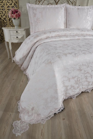 Çeyiz Diyarı Fransız Dantelli Edge Çift Kişilik Yatak Örtüsü 230x250 Cm Krem