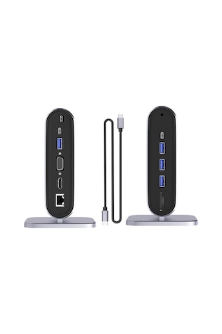 Type-C to Hdmi 4K@30Hz, VGA 4xUSB3.0, RJ45 Ethernet, Kart Okuyucu, PD 100W, 3.5mm Ses Çevirici Kablo