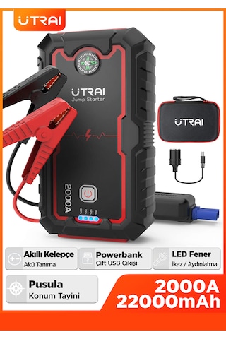 Utrai Jstar One 22000 mAh 2000A Jump Starter Taşınabilir Akü Takviye Cihazı + Çanta + Pusula + Powerbank + Led Lamba