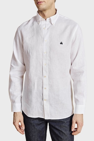 Brooks Brothers Düğmeli Yaka Regular Fit %100 Keten Uzun Kollu Gömlek Erkek Gömlek Bbss26msh022100 Beyaz