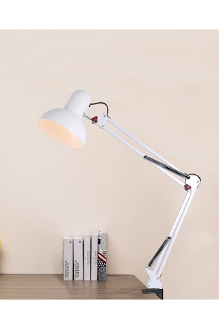 Perro Mandallı Beyaz Ders Çalışma Masası Lambası Beyaz