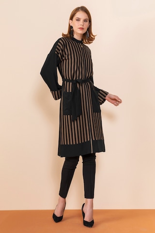 Serpil Exclusive Çizgili Modern Tunik Şık Ve Zarif Tasarım Siyah-haki