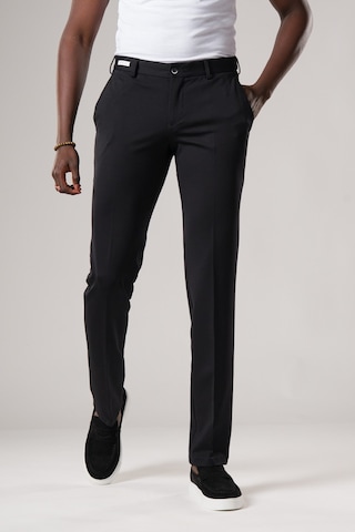 Ecer Slimfit Beli Yarım Lastikli Esnek Kumaş Rayon Yazlık Pantolon Siyah