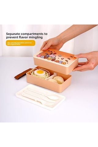 Yeşil Sevimli Çift Katlı Bento Kutusu - Öğrenciler Ve Ofis İçin Taşınabilir Kullanım İçin Uygundur. Yeşil