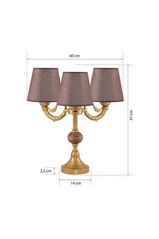 Üçlü Şamdan Masa Lambası Abajur Eskitme Kahverengi Şapkalı Eskitme