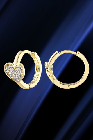 Moom Mücevherat Kadın 14 Ayar Altın Küpe Minimalist Zirkon Taşlı Kalp Temalı Halka Altın Küpe 12 Mm