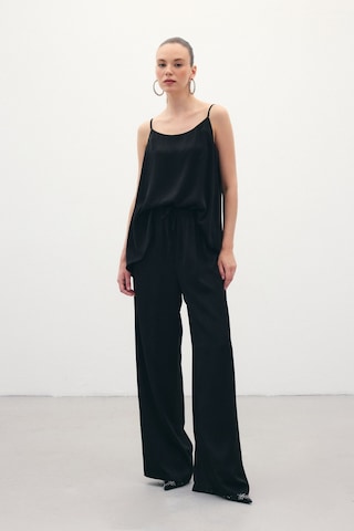 Sateen Bağcıklı Salaş Pantolon - Siyah-136378 Siyah