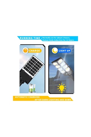 120w Güneş Enerjili Led Sokak Lambası Su Geçirmez, Sensörlü, Kumandalı