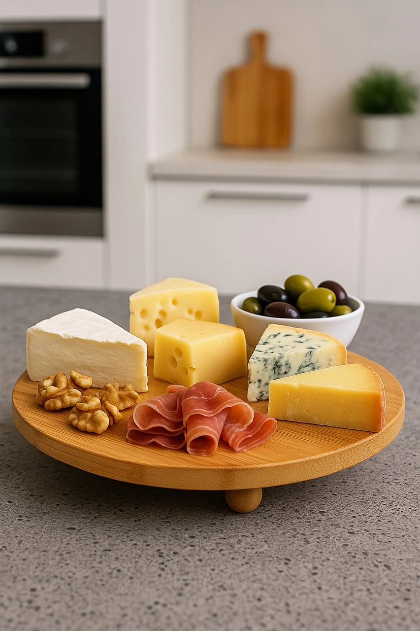 Qerhome Bambu Top Ayaklı Yvarlak Sunumluk 30 Cm Alg Beyaz