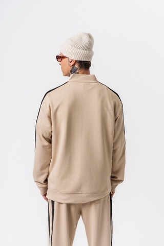 Respire Erkek Şerit Detaylı Yarım Fermuarlı Modal Sweatshirt Bej
