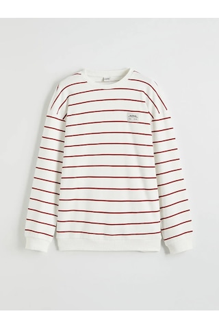 Lc Waikiki Kırmızı Çizgili Erkek Çocuk Sweatshirt KIrmızı