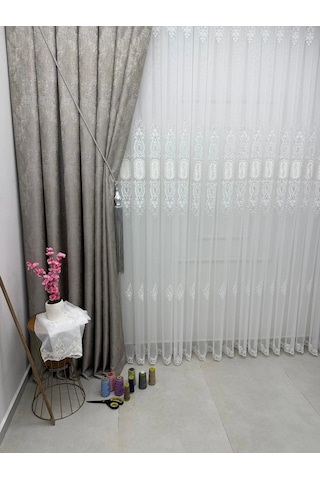 Nivemeshome 2533-2 İris Gümüş 1/3 Pileli Tül Perde Apm Gümüş