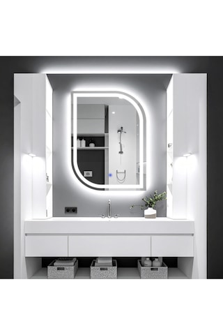 Curva Beyaz Led'li Kumlamalı Lavabo & Banyo Aynası Dokunmatik Sensörlü 70 X 45