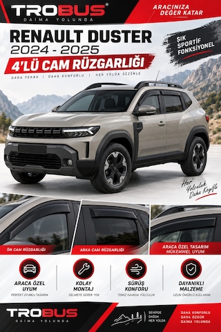 Premium Renault Duster 3. Nesil 2024+ Uyumlu Cam Rüzgarlığı 4'lü