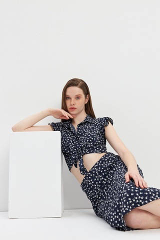 Stella Pulvis Lacivert Desenli Midi Etek Lacivert