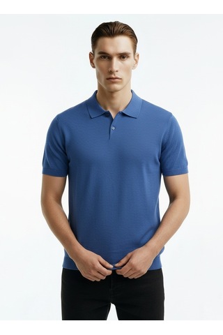Alpha Studio Mavi Erkek Slim Fit Kazak Au-1041bs Cold Dye Polo Indigo