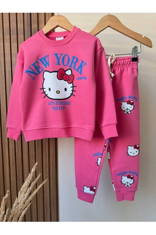 Miniko Kids Luccı Kız Çocuk Kity 3 İplik Şardonsuz Eşofman Takımı Fuşya