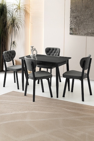 Mini 60 X 100 Milano Koyu Gri Mdf Ortadan Açılır Masa 4 Adet Simge Sandalye