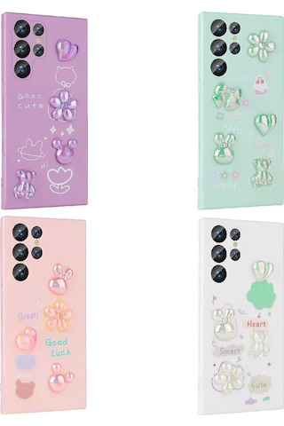 Galaxy S22 Ultra Kılıf Kabartma Figürlü Parlak Zore Toys Silikon Kapak Light Green