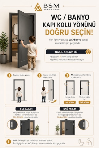 Kare Aynalı Wc Banyo Kapı Kolu Sol Açılım Mat Siyah Alüminyum Kol Takımı