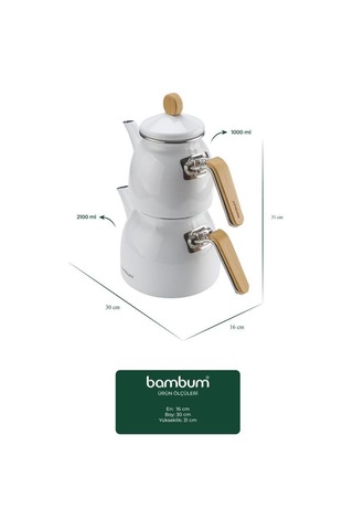 Sultan - Bambu Kulplu Çaydanlık Takımı Beyaz Beyaz