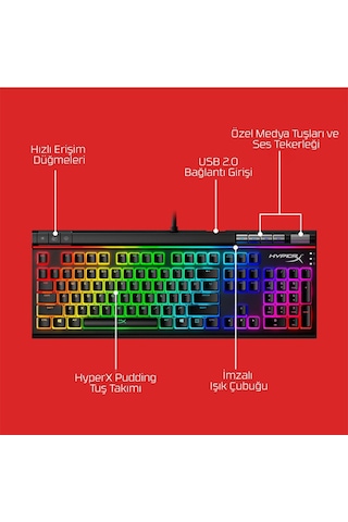 Hyperx Alloy Elite 2 HKBE2X-1X-UK/G Red Switch Lineer İngilizce RGB Mekanik Gaming Klavye