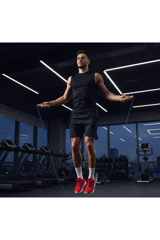 7 Metre Mavi Deri Ayarlanabilir Atlama İpi - Fitness - Crossfit- Rope - Sağlık - Egzersiz - Spor