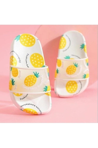 Meyveli Çilek Ananas Kaydırmaz Taban Günlük Banyo Bahçe Plaj Havuz Çocuk Terliği Sarııııı Meyvelii