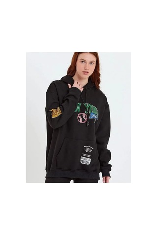 Butik İstanbul Baskılı Kapüşonlu Sweatshirt - Siyah