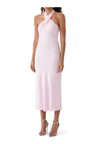 Nobody S Child Novie Halter Yaka Viskon Midi Elbise, Yazlık Şık Ve Zarif Slim Fit Model Pembe