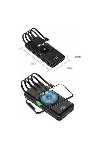 Wireless Powerbank 10000 Mah Led Ekranlı Dahili Kablolu Hızlı Şarj Diğer 72327936