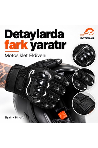 Motenar Motosiklet Eldiveni Siyah Bilek Ayarlı Bir Çift