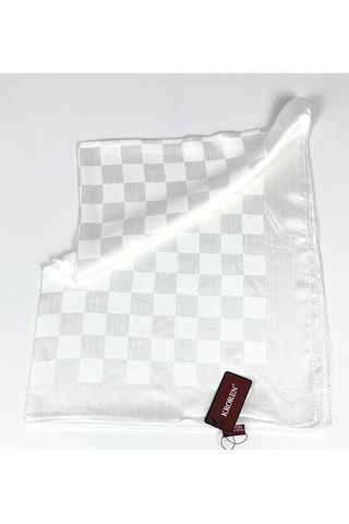 Kroren Krep Jakarlı Dama Desen Şal - 70 X 190 - 7379 Krem