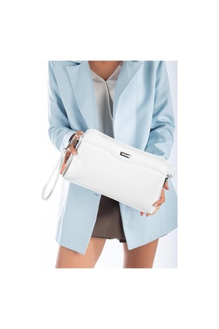 Kadın Portföy Cüzdan Çanta Beyaz Rugan 3 Bölmeli Uzun Kısa Askılı-3228 Beyaz