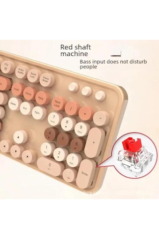 Renkli Daktilo Tarzı Vintage Mekanik Klavye Mouse Pc Laptop Uyumlu Kablosuz