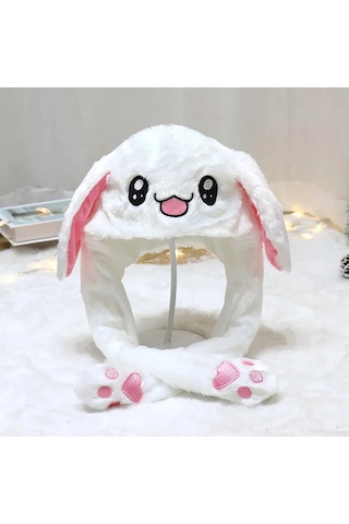 Mj Toys Peluş Tavşan Şapka Kulakları Hareket Eden Işıklı Modlu Beyaz