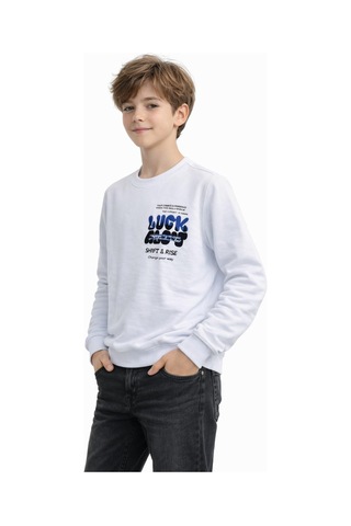 Baglan Erkek Çocuk Önü Arkası Baskılı Sweatshirt Bgl-st05237 Beyaz