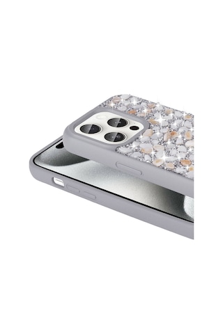 Apple Uyumlu iPhone 15 Pro Kılıf Parlak Taşlı Tasarım Zore Linea Diamond Kapak Light Green